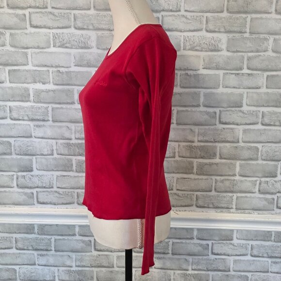 Vintage GUESS Red Long Sleeve Basic Tee Shirt NEW NOS Cotton M/L Made in USA - Picture 3 of 7
